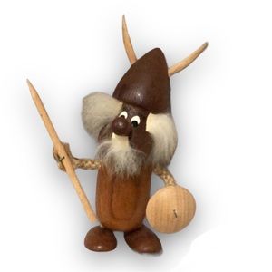 Vintage Wood Danish Nordic Viking Warrior Figure Souvenir Mid Century